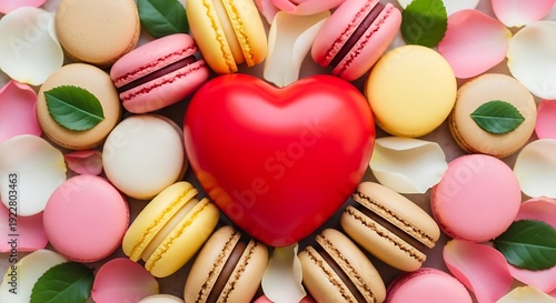 A colorful assortment of sweet treats with a heart-shaped candy centerpiece