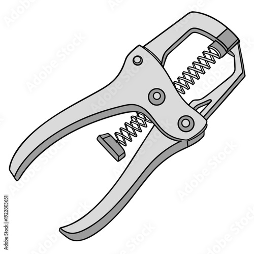 Close-up illustration of a single locking pliers, also known as mole grips, on a white background. The tool features a silver metallic finish and a coiled spring mechanism.
