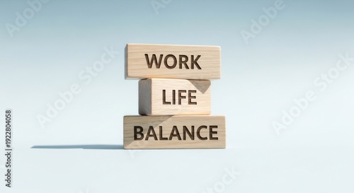 Wallpaper Mural Wooden blocks stacked, spelling "Work Life Balance" against a light blue backdrop Torontodigital.ca