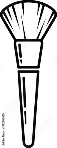 A black and white line drawing of a makeup brush
