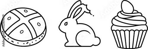 Easter themed illustration featuring egg, bunny, and cupcake together harmoniously