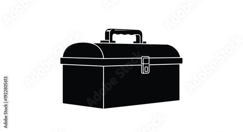 Black and white illustration of a vintage metal lunchbox side view