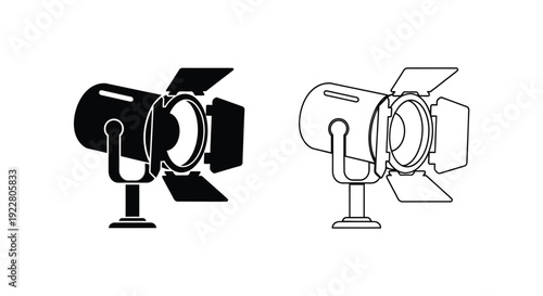 Two stylized film clapperboards one solid black and one white outline