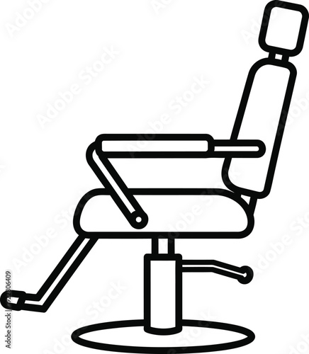 A line drawing of a reclining chair with a footrest and adjustable headrest