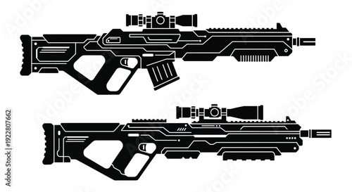 Futuristic weapon design a black schematic of sci fi rifles