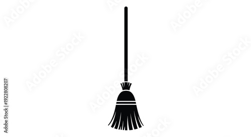 A simple black silhouette of a traditional household broom