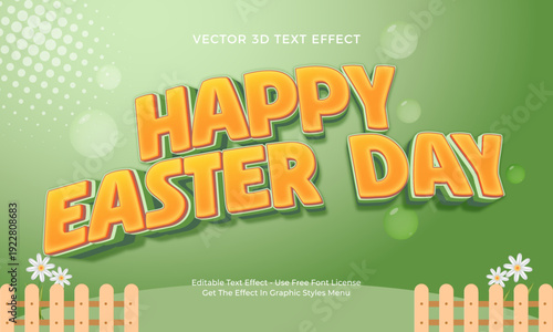 3d editable text effect happy easter day on green spring garden background