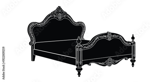 Elegant black silhouette of a detailed ornate antique bed frame