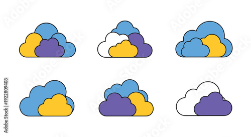 Multi Cloud Line art minimal digital color illustration