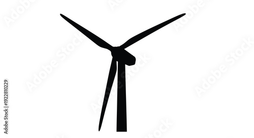 Silhouette of a wind turbine against a bright solid white background