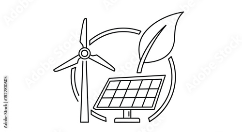 Renewable energy sources illustration wind solar and leaf representing nature