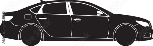 Sedan Car Silhouette Side View Modern Vehicle Black Vector Illustration.