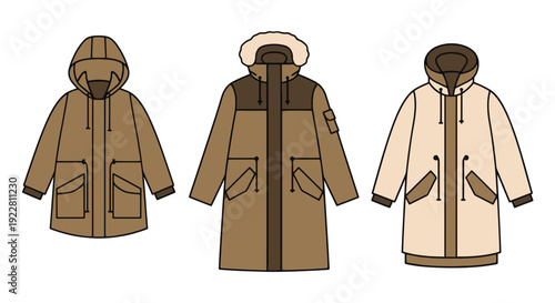 Parka Coat Line art minimal bold color vector