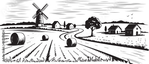 farm vector illustration of countryside road hay bales
