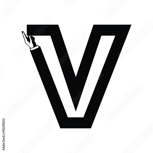 Letter V Minimalist Monogram with Supporting Hand for Corporate Identity and Business Service Logo