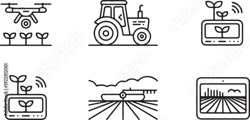 agriculture precision farming icons drone tractor iot
