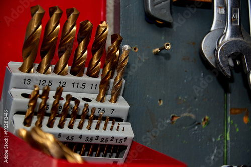 Golden Drill Bit Set in Workshop