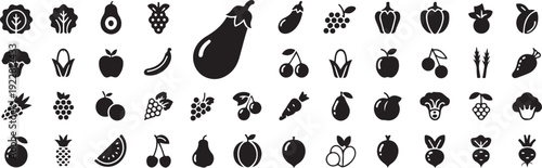 fruit and vegetable silhouette icons grid for nutrition