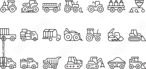 tractor vector icons farm and construction machinery outline set