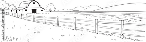 barn countryside sketch showing fence pasture silo and fields