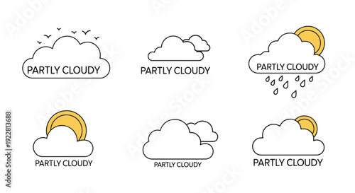 Partly Cloudy Line minimal elegant color illustration