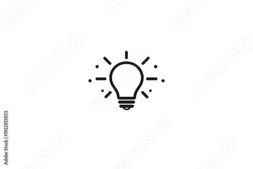 A minimalist icon of a light bulb with radiating lines is centered on a solid black background, representing a creative idea, innovation, or a moment of sudden inspiration.
