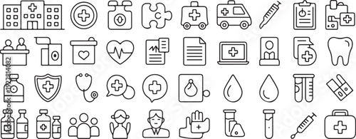 medical icons monochrome line symbols for hospital clinic and lab