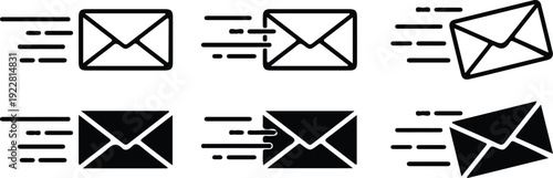 fast mail black black outline envelope message symbol email icon set vector illustration design art 