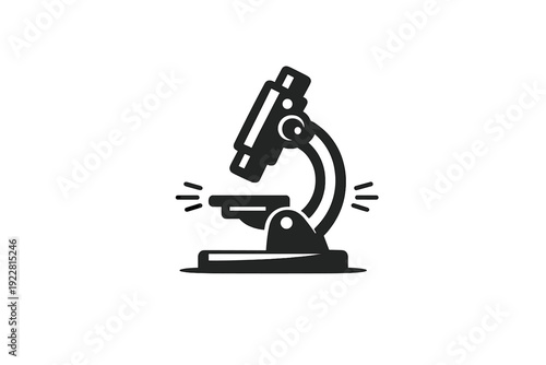 A minimalist black and white illustration of a scientific microscope, featuring a clean design suitable for laboratory, medical, or educational research themes.