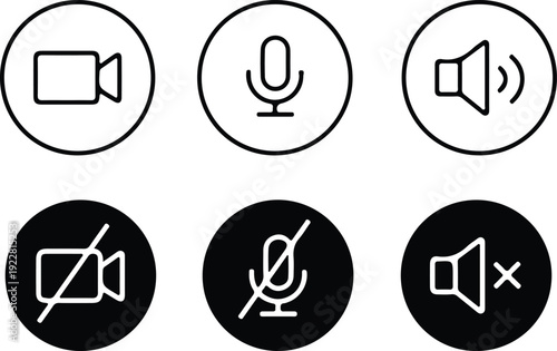 mute speaker black white line icon set vector illustration 