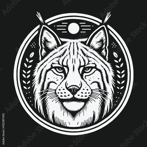 Intense Lynx Stare: A Detailed Black and White Illustration.