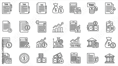 Tax & Financial Management Icon Set – Editable Stroke.eps