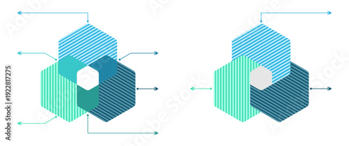 3 step venn diagram with shaded area and callout arrow for label, vector illustration isolated on white background.