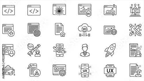 Web Development & Programming Vector Icon Set – Editable Stroke