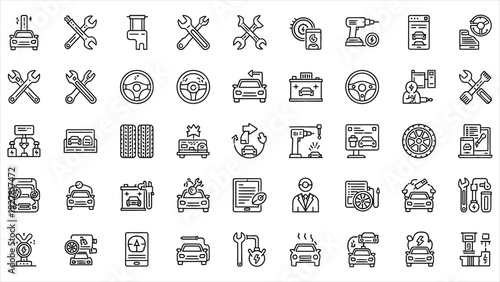 Car Service & Automotive Repair Vector Icon Set – Editable Stroke