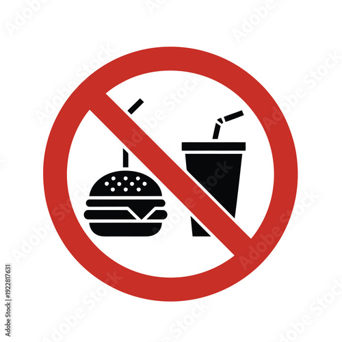 No food or drink allowed sign, indicating prohibition of eating and consuming beverages in a specific area.