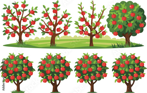  Apple Tree Outline Icons  Red Fruit & Green Foliage