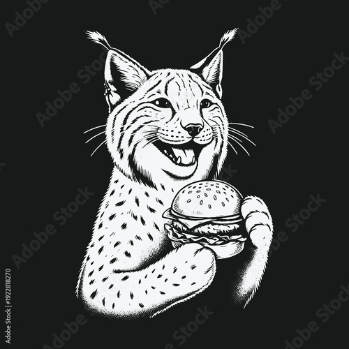 Lynx with a Burger: A Whimsical Wildlife Illustration.