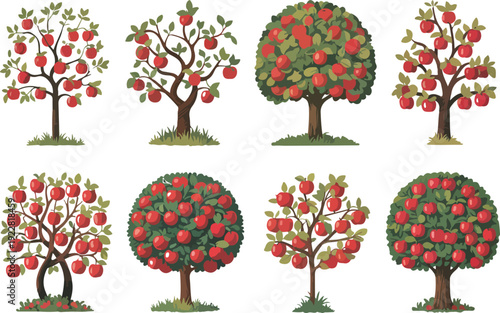 Apple Tree Outline Icons  Red Fruit & Green Foliage