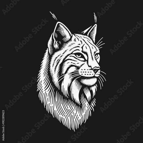Monochrome Lynx Portrait: A Detailed Vector Illustration of a Wildcat.