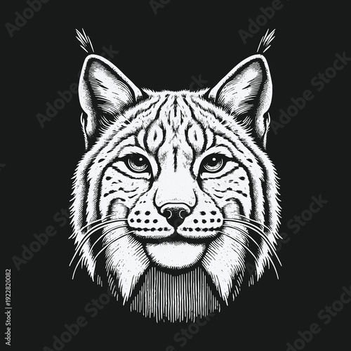 Detailed Lynx Portrait: A Striking Black and White Illustration.