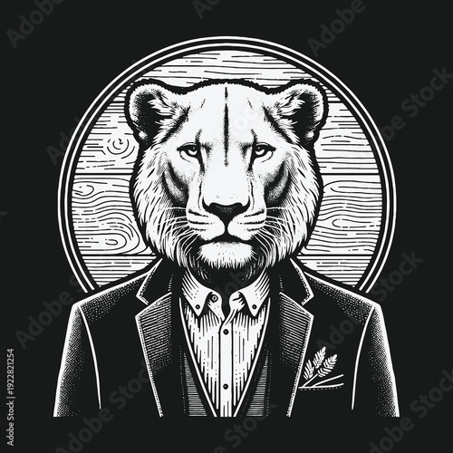 Lion in a Suit: A Striking Fusion of Wildlife and Elegance.