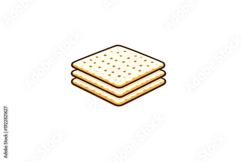 A vector illustration of three square saltine crackers stacked on top of each other. The crackers feature scalloped edges and small holes, set against a solid black background.