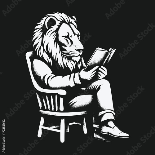 Lion Reading a Book in a Chair: A Study in Concentration.