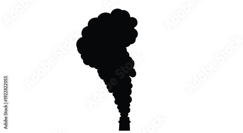 A stark silhouette of a smoke plume rising against a white background
