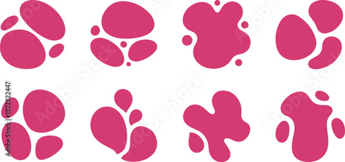 Collection of abstract pink organic shapes resembling stylized flowers or bubbles isolated on transparent background