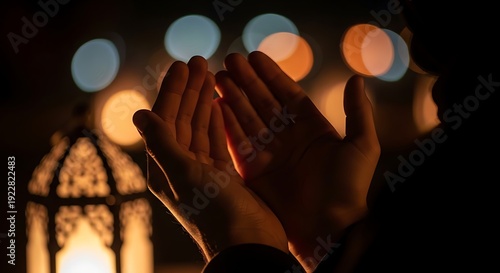 Hands Clasped in Prayer at Night.