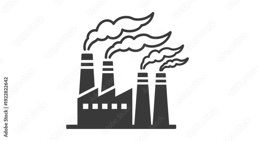 Fototapeta premium Black silhouette illustration of industrial factory buildings with smoke stacks
