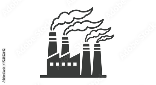 Black silhouette illustration of industrial factory buildings with smoke stacks