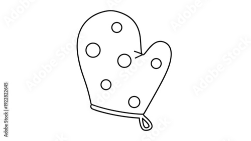 Hand drawn outline of a protective kitchen oven mitt decorated with polka dots used for safely handling hot trays and pans while baking at home.